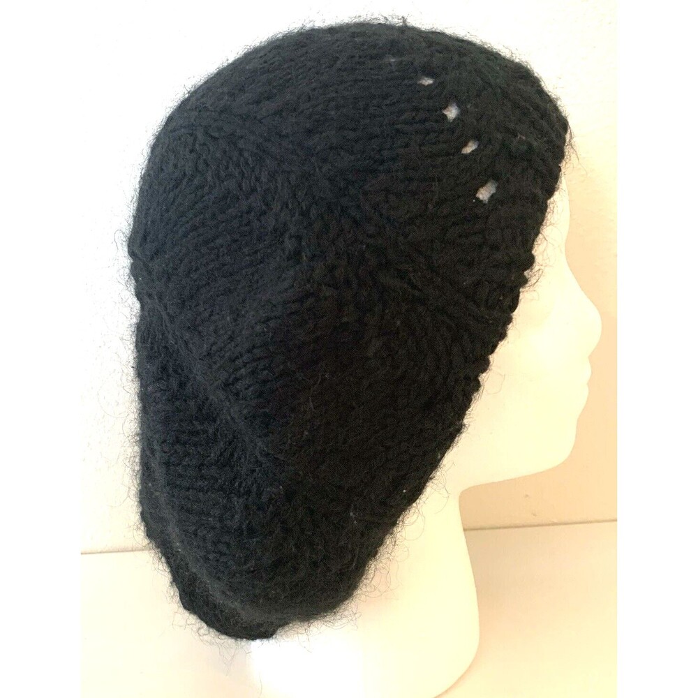Vintage Mark Loose Knit Tam Beret Unisex Adults One Size Stretchy Knit Black